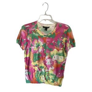 Ralph Lauren Bright Summer Floral Short Sleeve Cardigan Size Small 100% Cotton